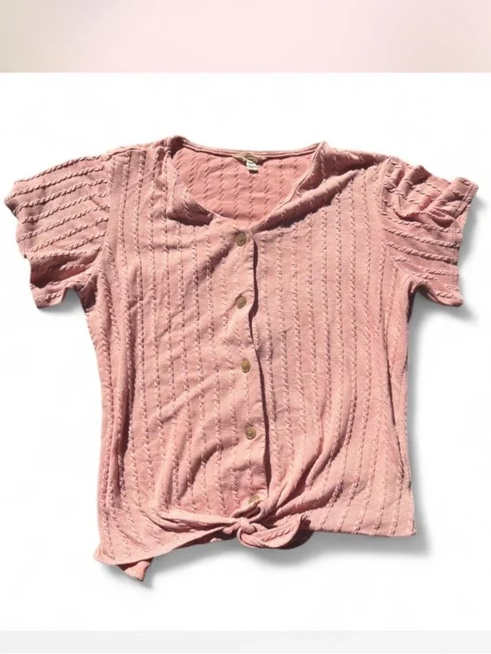 Weatherproof Vintage Pink Textured Knit Top M Button Front Cottagecore  Tee - Picture 2 of 8
